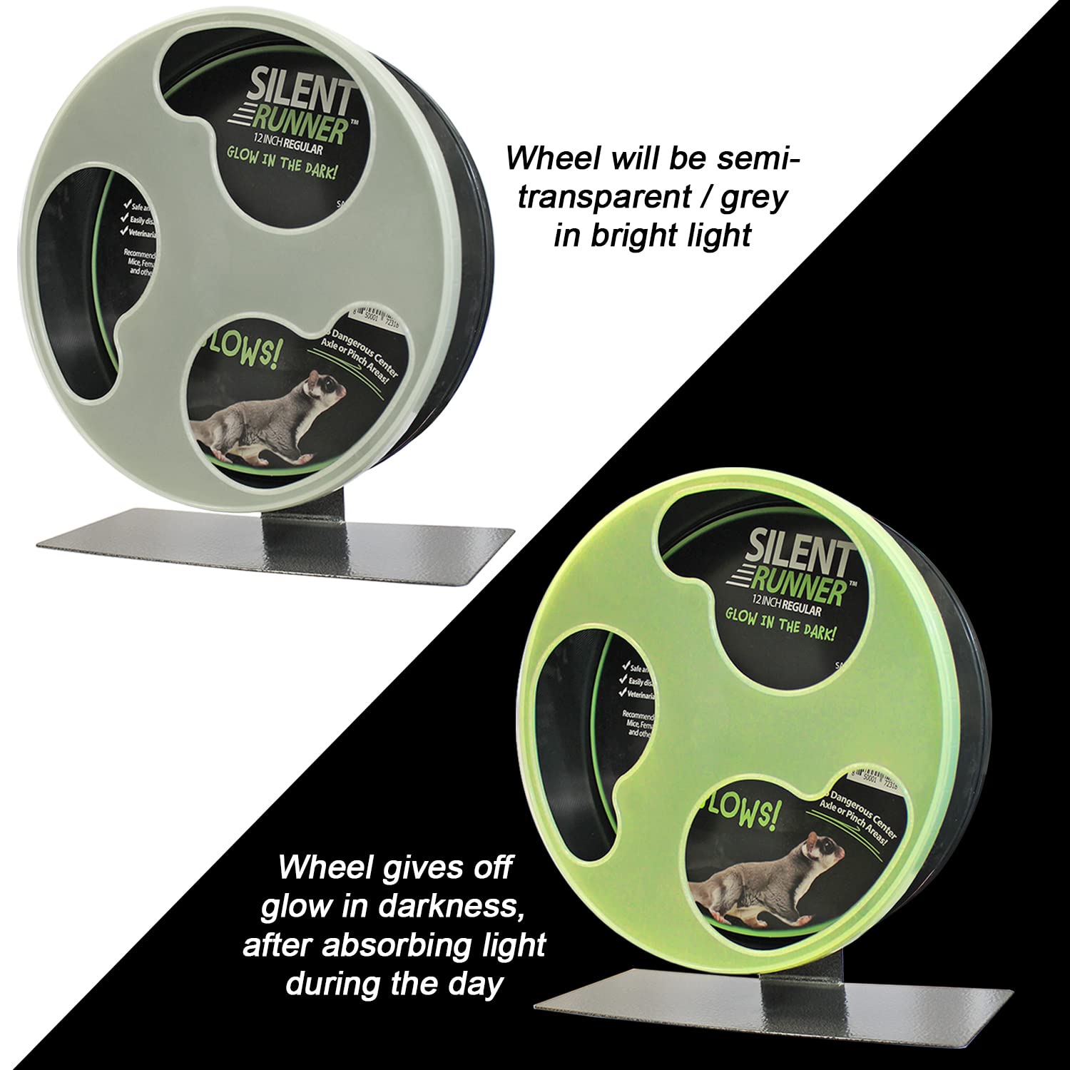 Silent Runner Glow Wheel - 12'' Regular - Exercise Wheel + Cage Attachment - Silent, Fast, Durable Exercise Wheel - Sugar Glider